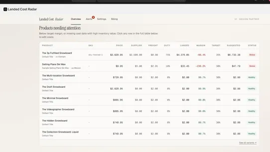 Cost Radar screenshot