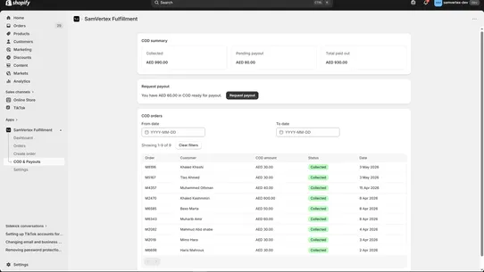 SamVertex Fulfillment screenshot