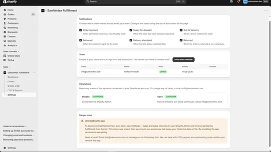 SamVertex Fulfillment screenshot