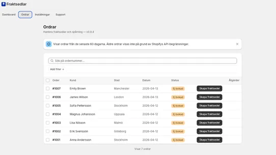 Fraktsedlar screenshot