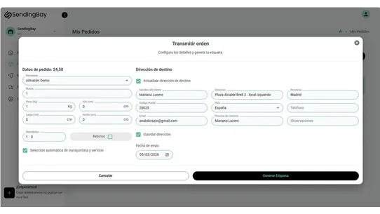 SendingBay eComm screenshot