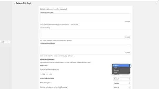 Loftvex Catalog risk audit screenshot