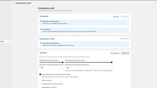 Loftvex Catalog risk audit screenshot
