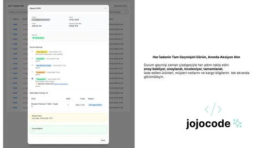 Jojocode İade Yönetimi screenshot