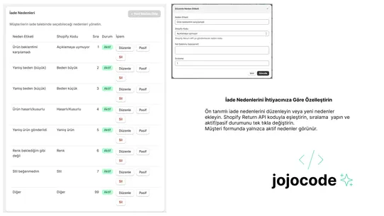 Jojocode İade Yönetimi screenshot