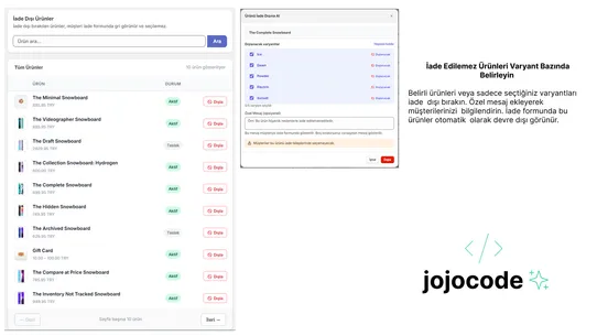 Jojocode İade Yönetimi screenshot