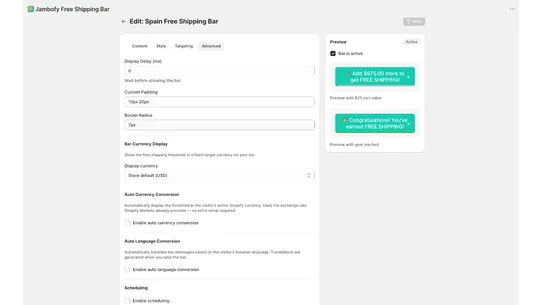 Jambofy Free Shipping Bar screenshot