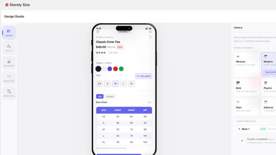 Storely Size Charts &amp; Fit screenshot