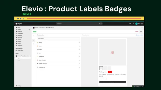 Elevio Product Labels &amp; Badges screenshot