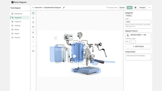 PapaThemes Parts Diagram screenshot