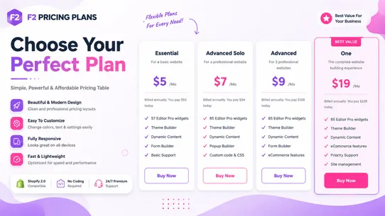 F2 Pricing Plans screenshot