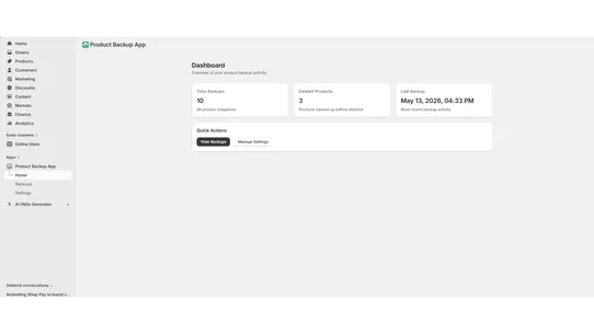 Product Backup screenshot