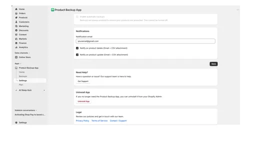Product Backup screenshot