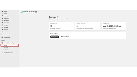 Product Backup screenshot