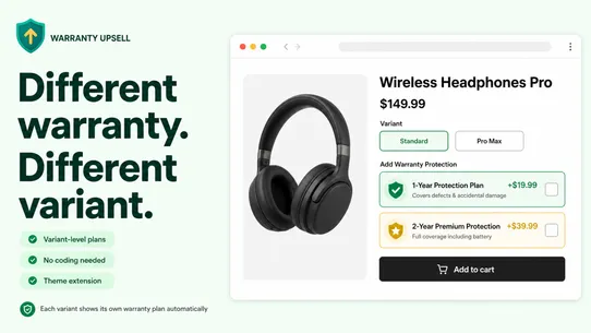 Warranty Upsell screenshot
