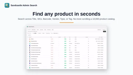 Sandcastle Admin Search screenshot