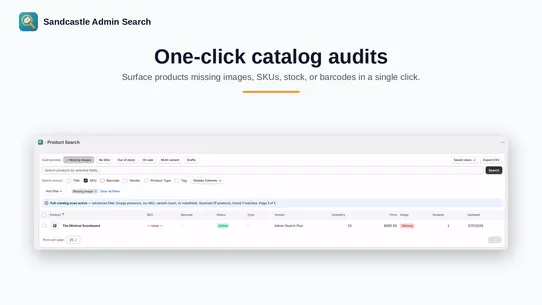 Sandcastle Admin Search screenshot