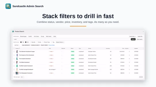 Sandcastle Admin Search screenshot