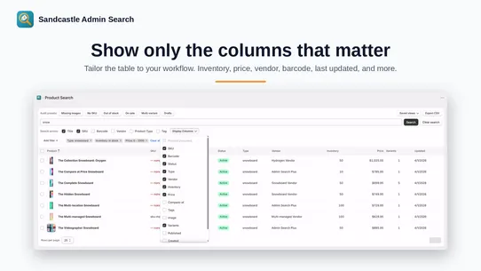 Sandcastle Admin Search screenshot