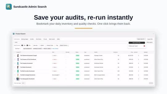 Sandcastle Admin Search screenshot