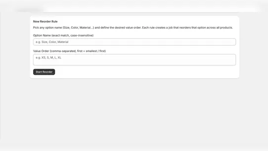 Bulk Variant Options Reorder screenshot