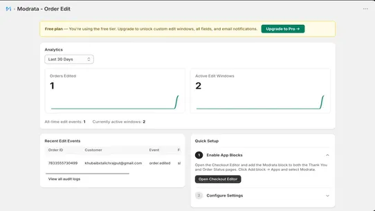 Modrata Order Editing screenshot
