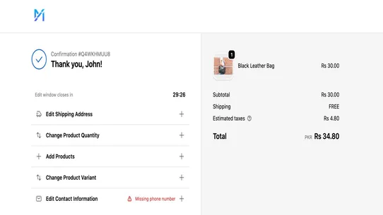 Modrata Order Editing screenshot