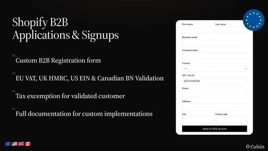 Culsin ‑ B2B Registration Form screenshot