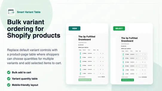 Smart Variant Table screenshot