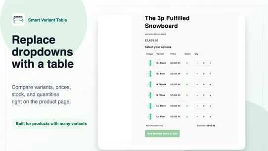 Smart Variant Table screenshot