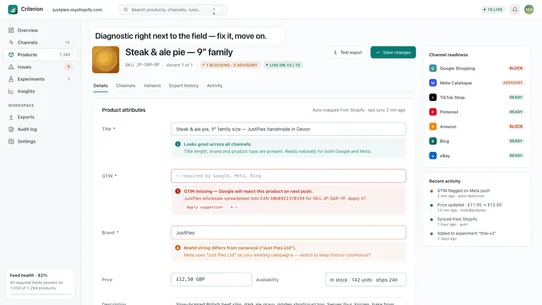Criterion Product Feeds screenshot
