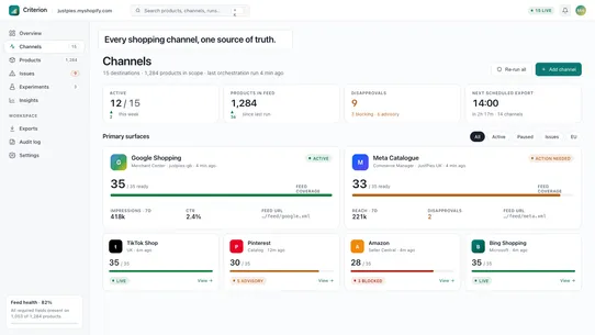 Criterion Product Feeds screenshot