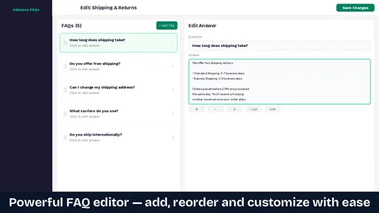 Advance FAQs screenshot