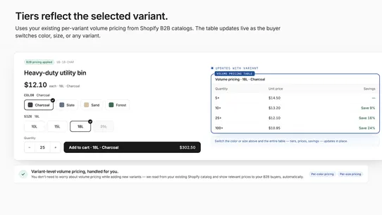 B2B Volume Pricing Table screenshot