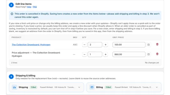 Reprice Order Editor screenshot