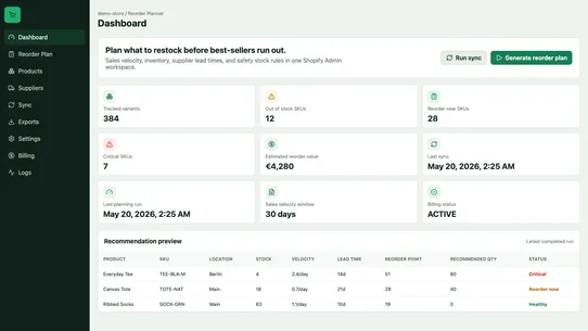 Kivo Reorder Planner screenshot