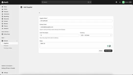 EZstock ‑ Purchase Orders screenshot