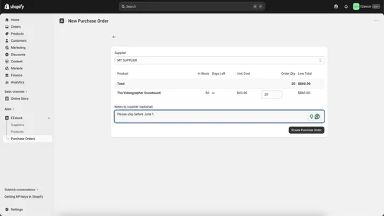 EZstock ‑ Purchase Orders screenshot