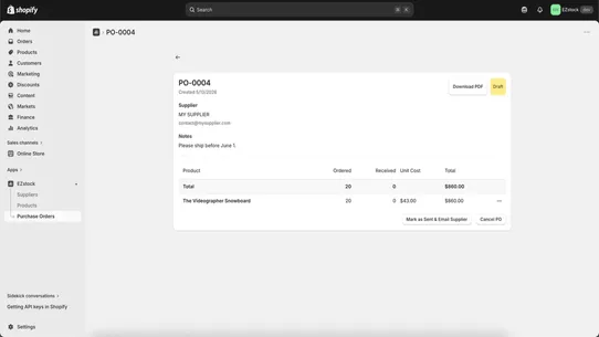 EZstock ‑ Purchase Orders screenshot