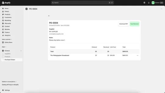EZstock ‑ Purchase Orders screenshot