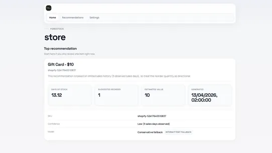 Forestock ‑ Inventory Forecast screenshot