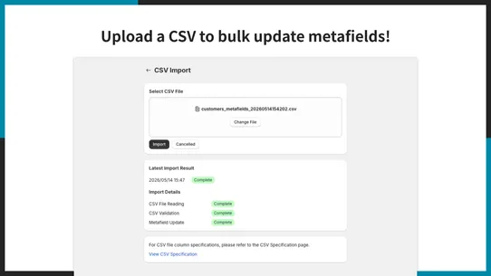 UR: Customer Metafields CSV screenshot