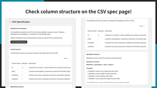 UR: Customer Metafields CSV screenshot