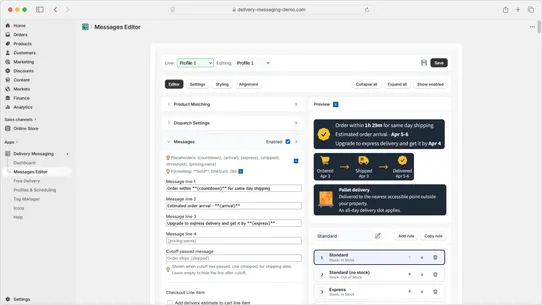 Delivery Messaging screenshot