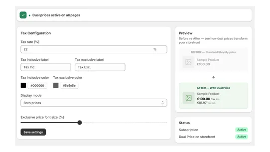 Dual Price ‑ VAT Display EU screenshot