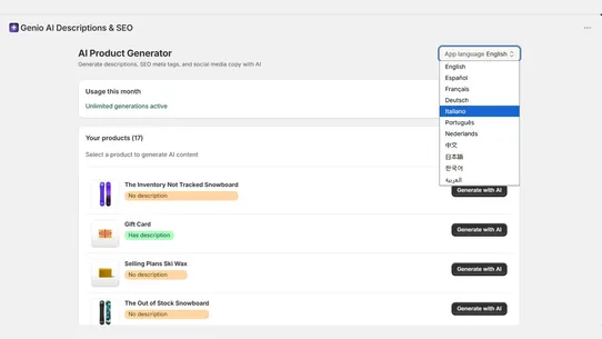 Genio AI: Descriptions &amp; SEO screenshot