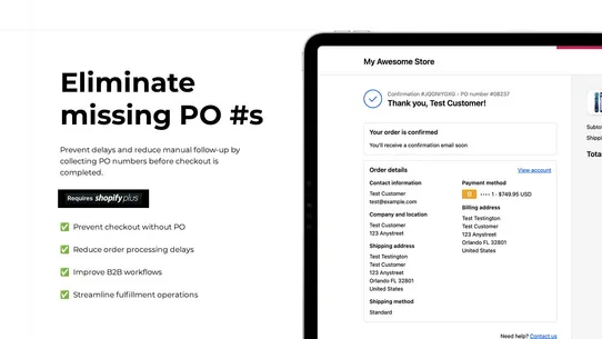 Kumo: Require Purchase Order # screenshot