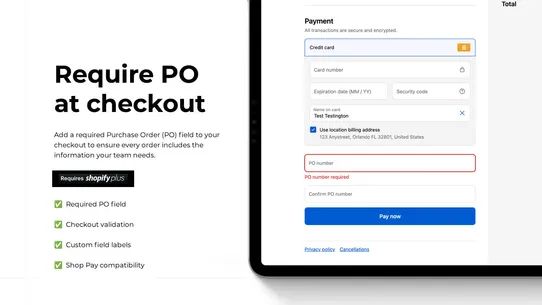 Kumo: Require Purchase Order # screenshot