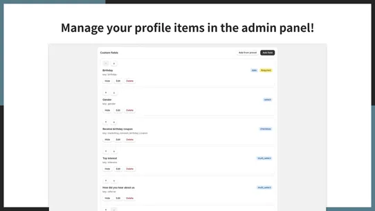 UR: Customer Profile Fields screenshot