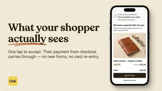 Oak Post Purchase Upsell screenshot